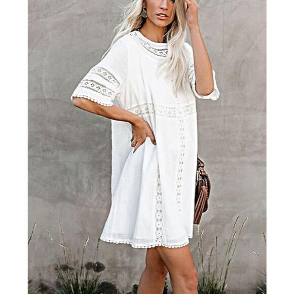 Amuse Society Womens Swimsuit Cover Up Dress Size Small White Crochet Lace Sheer - Picture 1 of 13